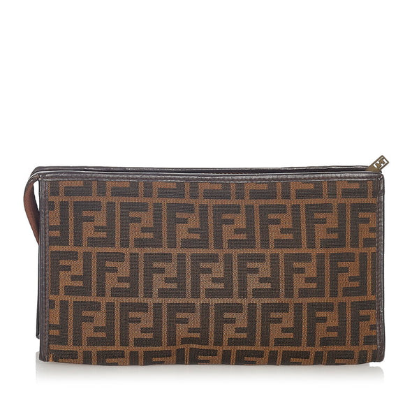 フェンディ ズッカ 7VA433 ブラウン イエロー キャンバス クラッチバッグ レディース FENDI 【中古】