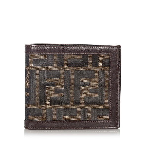 フェンディ ズッカ ブラウン カーキ キャンバス レザー 二つ折り財布 レディース FENDI 【中古】