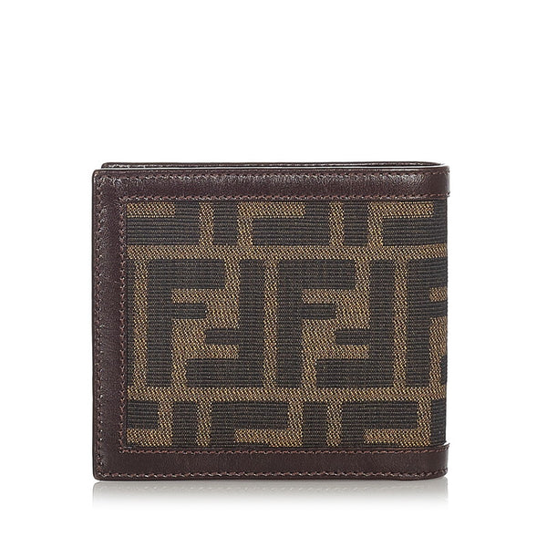 フェンディ ズッカ ブラウン カーキ キャンバス レザー 二つ折り財布 レディース FENDI 【中古】