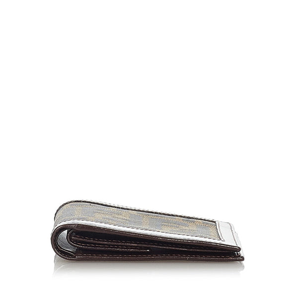 フェンディ ズッカ ブラウン カーキ キャンバス レザー 二つ折り財布 レディース FENDI 【中古】