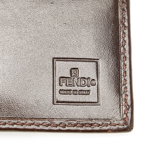フェンディ ズッカ ブラウン カーキ キャンバス レザー 二つ折り財布 レディース FENDI 【中古】