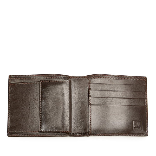 フェンディ ズッカ ブラウン カーキ キャンバス レザー 二つ折り財布 レディース FENDI 【中古】