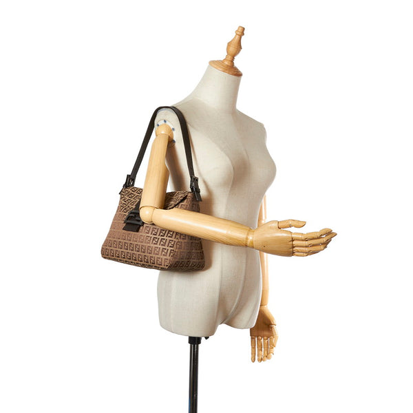 フェンディ ズッキーノ 8BR004 ベージュ ブラウン キャンバス レザー ショルダーバッグ レディース FENDI 【中古】