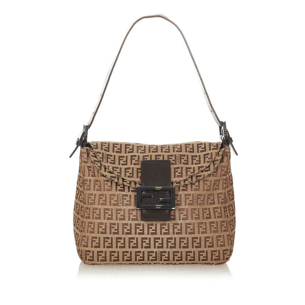フェンディ ズッキーノ 8BR004 ベージュ ブラウン キャンバス レザー ショルダーバッグ レディース FENDI 【中古】