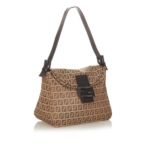 フェンディ ズッキーノ 8BR004 ベージュ ブラウン キャンバス レザー ショルダーバッグ レディース FENDI 【中古】