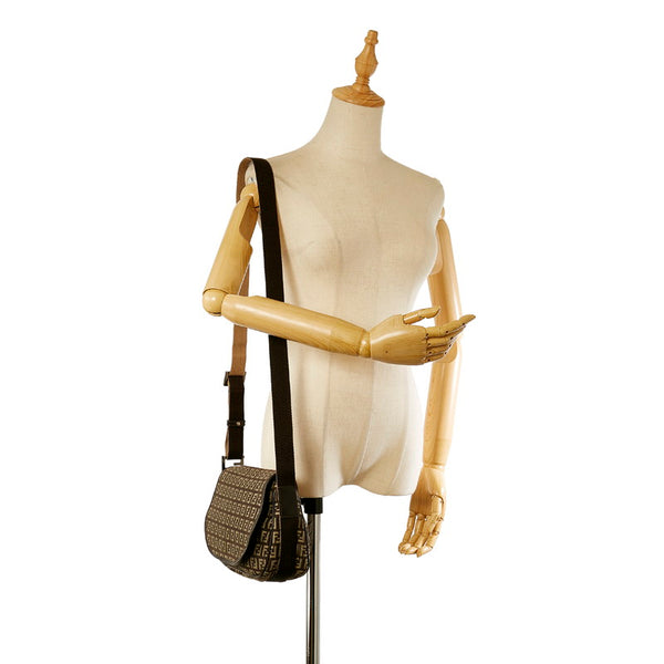 フェンディ ズッキーノ ブラウン キャンバス レザー ショルダーバッグ レディース FENDI 【中古】