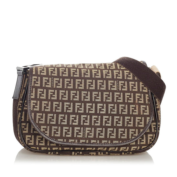 フェンディ ズッキーノ ブラウン キャンバス レザー ショルダーバッグ レディース FENDI 【中古】