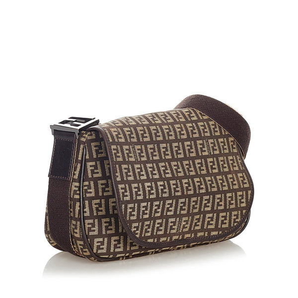 フェンディ ズッキーノ ブラウン キャンバス レザー ショルダーバッグ レディース FENDI 【中古】
