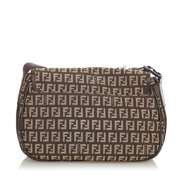 フェンディ ズッキーノ ブラウン キャンバス レザー ショルダーバッグ レディース FENDI 【中古】