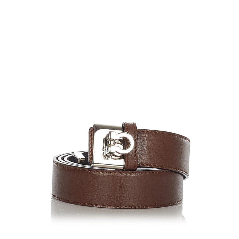 サルヴァトーレフェラガモ ガンチーニ ブラウン ブラック レザー ベルト レディース Salvatore Ferragamo 【中古】