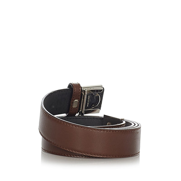 サルヴァトーレフェラガモ ガンチーニ ブラウン ブラック レザー ベルト レディース Salvatore Ferragamo 【中古】