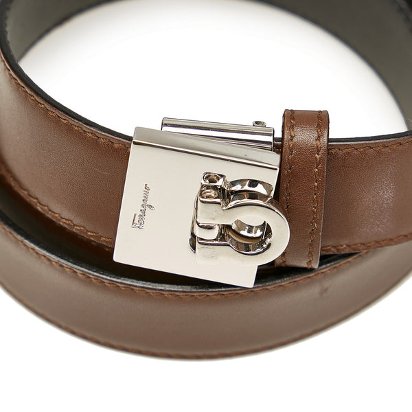 サルヴァトーレフェラガモ ガンチーニ ブラウン ブラック レザー ベルト レディース Salvatore Ferragamo 【中古】