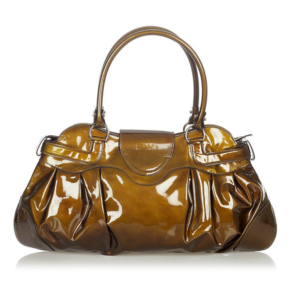 サルヴァトーレフェラガモ ガンチーニ ハンドバッグ AB-21 5370 カーキ パテントレザー レディース Salvatore Ferragamo 【中古】