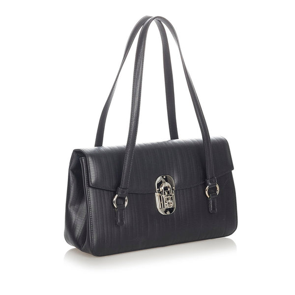 サルヴァトーレフェラガモ ガンチーニ AU-21/4363 ブラック レザー ショルダーバッグ レディース Salvatore Ferragamo 【中古】