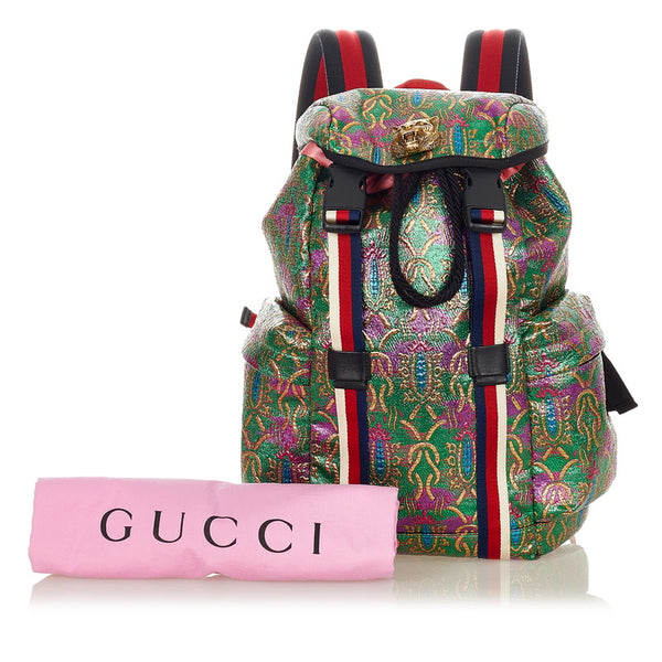 グッチ ブロケード 466467 グリーン マルチカラー キャンバス リュック バックパック レディース GUCCI 【中古】