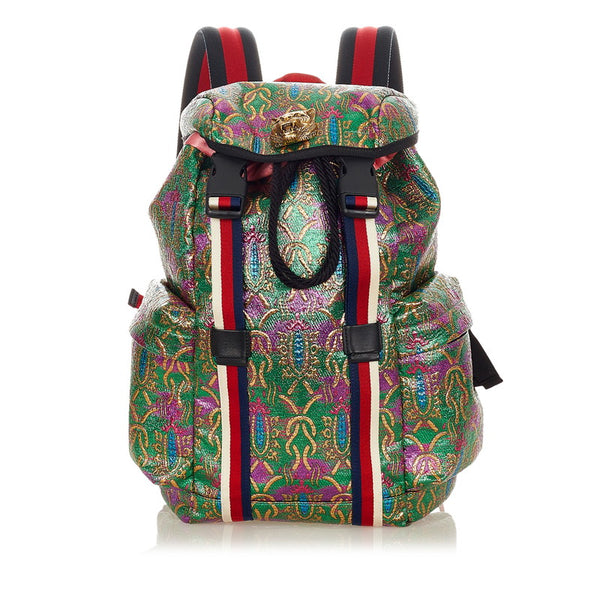 グッチ ブロケード 466467 グリーン マルチカラー キャンバス リュック バックパック レディース GUCCI 【中古】