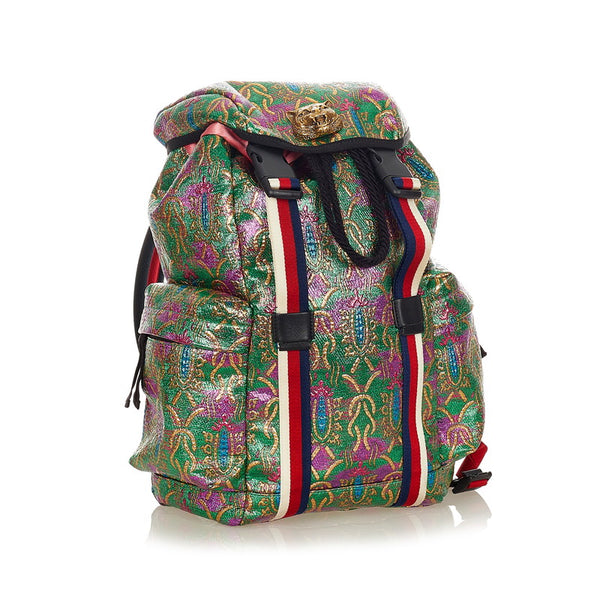 グッチ ブロケード 466467 グリーン マルチカラー キャンバス リュック バックパック レディース GUCCI 【中古】