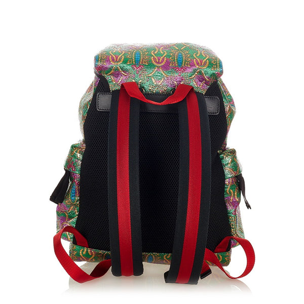 グッチ ブロケード 466467 グリーン マルチカラー キャンバス リュック バックパック レディース GUCCI 【中古】