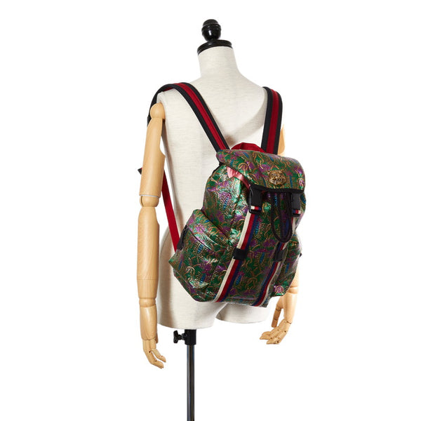グッチ ブロケード 466467 グリーン マルチカラー キャンバス リュック バックパック レディース GUCCI 【中古】