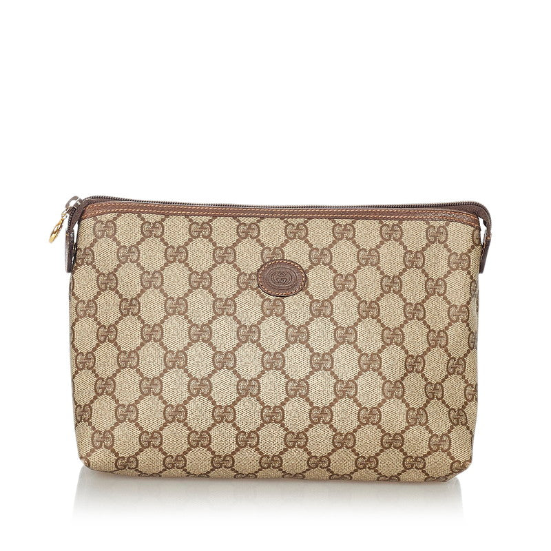 グッチ GGスプリーム 156.01 ベージュ ダークブラウン PVC レザー クラッチバッグ レディース GUCCI 【中古】