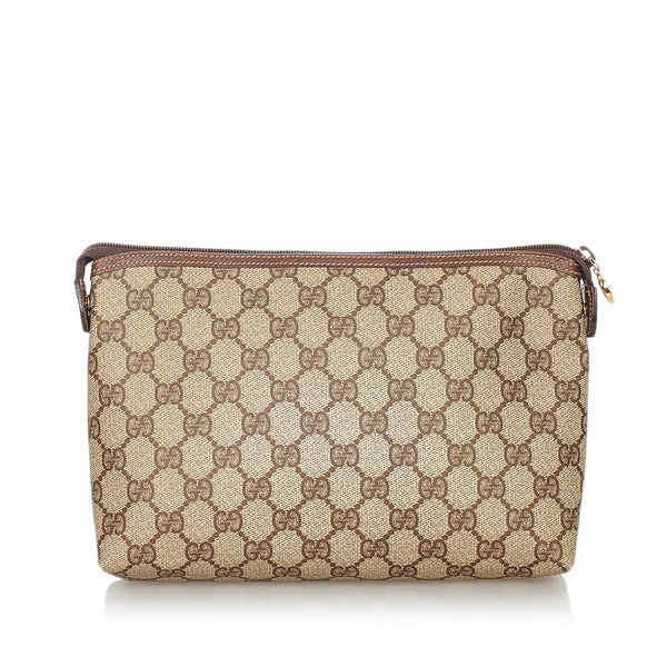 グッチ GGスプリーム 156.01 ベージュ ダークブラウン PVC レザー クラッチバッグ レディース GUCCI 【中古】