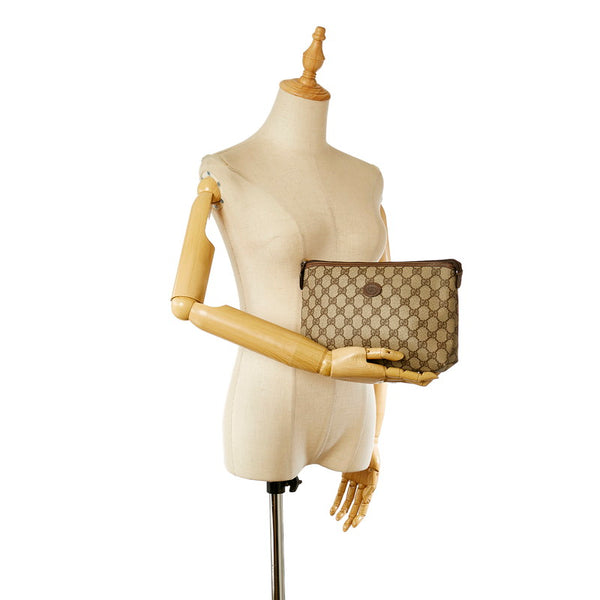 グッチ GGスプリーム 156.01 ベージュ ダークブラウン PVC レザー クラッチバッグ レディース GUCCI 【中古】