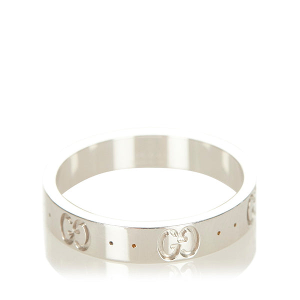 グッチ シルバー K18WG ホワイトゴールド アイコンリング リング 指輪 メンズ GUCCI 18号 【中古】