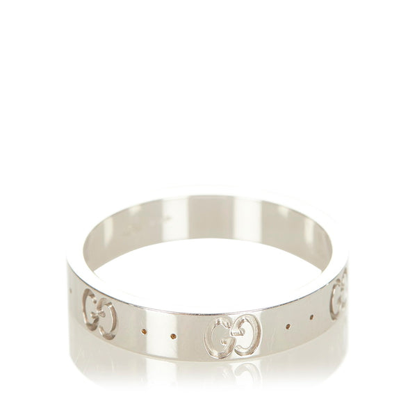 グッチ シルバー K18WG ホワイトゴールド アイコンリング リング 指輪 メンズ GUCCI 18号 【中古】