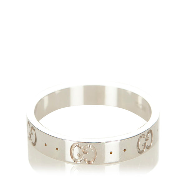 グッチ シルバー K18WG ホワイトゴールド アイコンリング リング 指輪 メンズ GUCCI 18号 【中古】