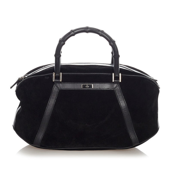 グッチ バンブー 002 1084 ブラック スウェード ハンドバッグ レディース GUCCI 【中古】