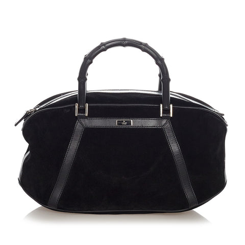 グッチ バンブー 002 1084 ブラック スウェード ハンドバッグ レディース GUCCI 【中古】