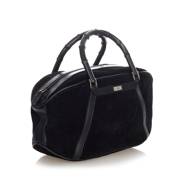 グッチ バンブー 002 1084 ブラック スウェード ハンドバッグ レディース GUCCI 【中古】