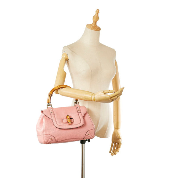 グッチ バンブー スタッズ 137351 ピンク レザー ハンドバッグ レディース GUCCI 【中古】