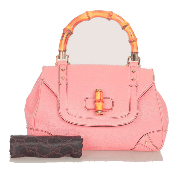 グッチ バンブー スタッズ 137351 ピンク レザー ハンドバッグ レディース GUCCI 【中古】