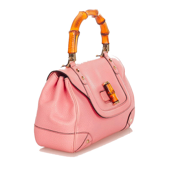 グッチ バンブー スタッズ 137351 ピンク レザー ハンドバッグ レディース GUCCI 【中古】