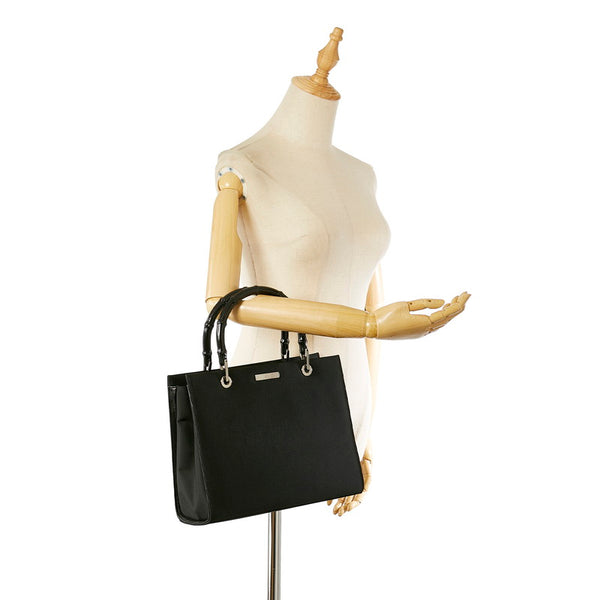 グッチ バンブー ブラック ナイロン ウッド ハンドバッグ レディース GUCCI 【中古】
