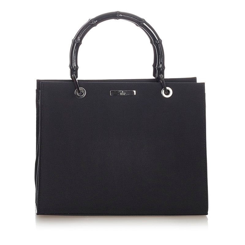グッチ バンブー ブラック ナイロン ウッド ハンドバッグ レディース GUCCI 【中古】