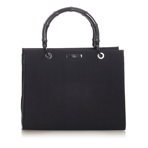 グッチ バンブー ブラック ナイロン ウッド ハンドバッグ レディース GUCCI 【中古】