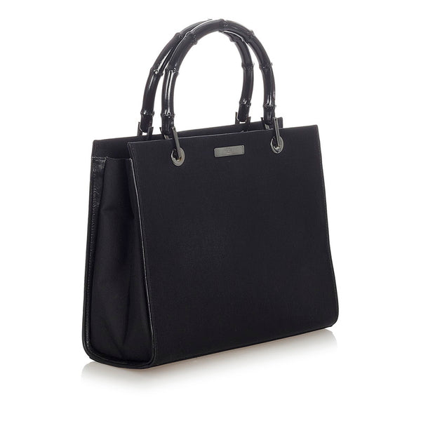 グッチ バンブー ブラック ナイロン ウッド ハンドバッグ レディース GUCCI 【中古】