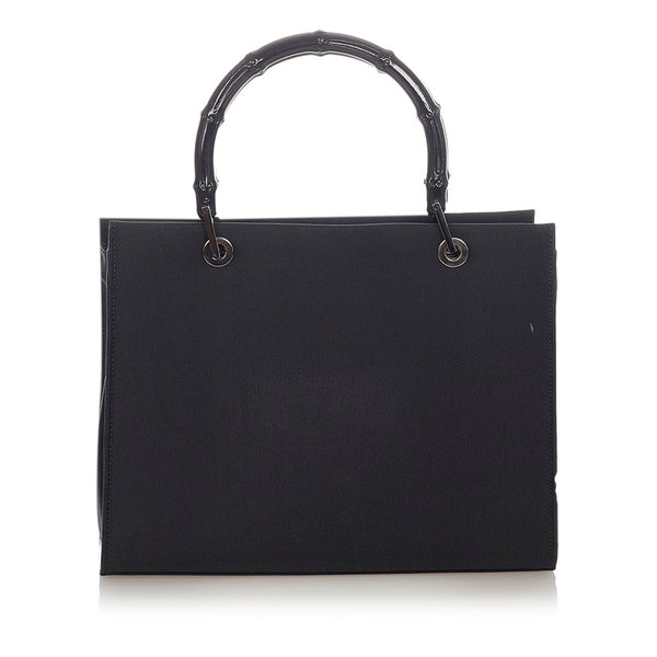 グッチ バンブー ブラック ナイロン ウッド ハンドバッグ レディース GUCCI 【中古】