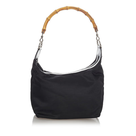 グッチ バンブー 000 1998 0531 ブラック ナイロン レザー ショルダーバッグ レディース GUCCI 【中古】