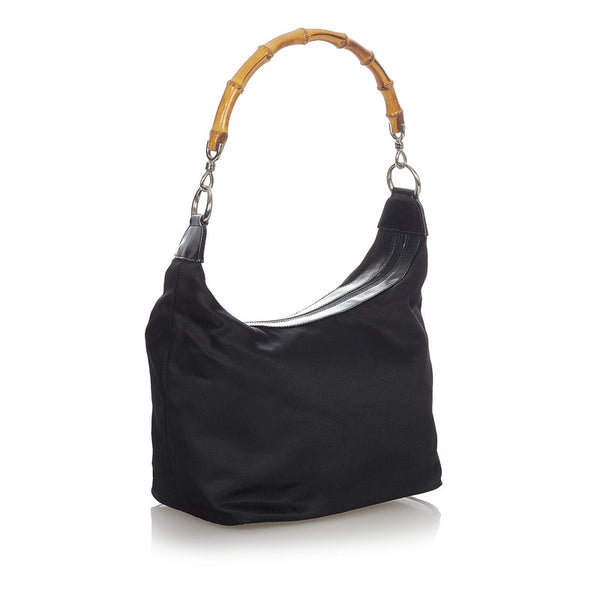グッチ バンブー 000 1998 0531 ブラック ナイロン レザー ショルダーバッグ レディース GUCCI 【中古】