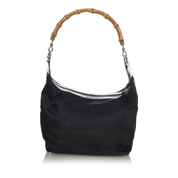 グッチ バンブー 000 1998 0531 ブラック ナイロン レザー ショルダーバッグ レディース GUCCI 【中古】