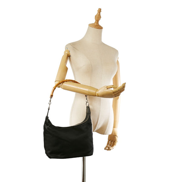 グッチ バンブー 000 1998 0531 ブラック ナイロン レザー ショルダーバッグ レディース GUCCI 【中古】