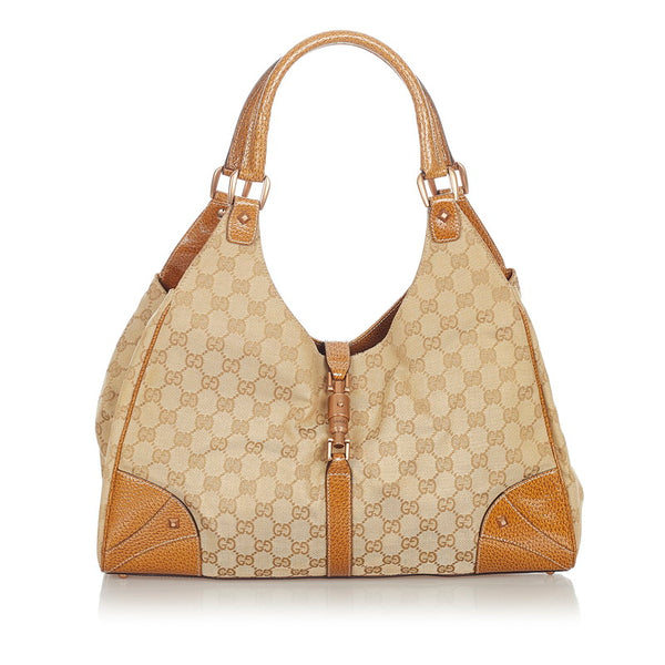 グッチ GGキャンバス ジャッキー 203419 ベージュ キャンバス レザー ハンドバッグ レディース GUCCI 【中古】