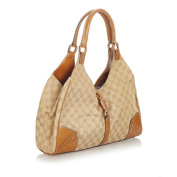 グッチ GGキャンバス ジャッキー 203419 ベージュ キャンバス レザー ハンドバッグ レディース GUCCI 【中古】