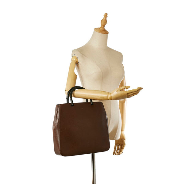 グッチ バンブー 002・1060 ブラウン レザー ハンドバッグ レディース GUCCI 【中古】