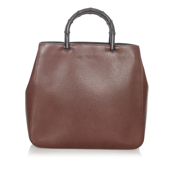 グッチ バンブー 002・1060 ブラウン レザー ハンドバッグ レディース GUCCI 【中古】