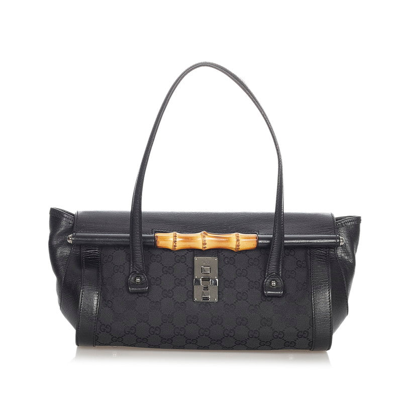 グッチ GGキャンバス バンブー 111713 ブラック キャンバス レザー ハンドバッグ レディース GUCCI 【中古】