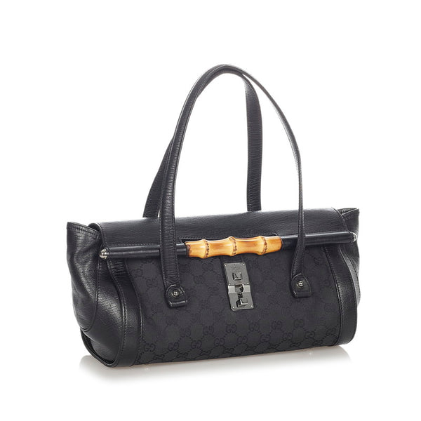 グッチ GGキャンバス バンブー 111713 ブラック キャンバス レザー ハンドバッグ レディース GUCCI 【中古】